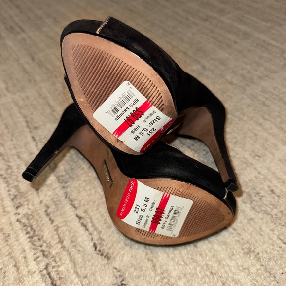 Classiques Entier Velvet Leather Gold Trim Peep Toe 5 inch Heel 5.5M - Picture 6 of 7